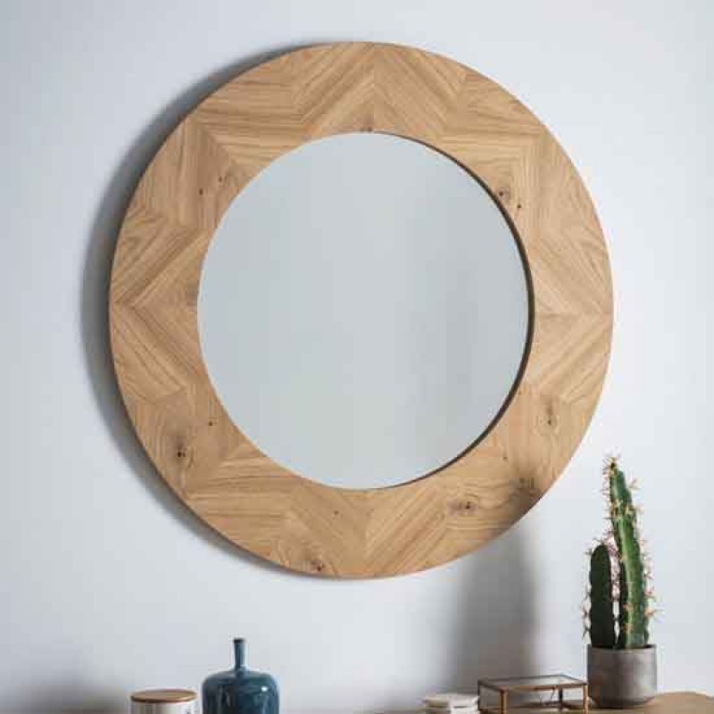 Circular Oak Mirror