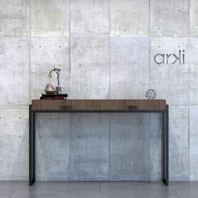 Straight Legged Metal Wood Console